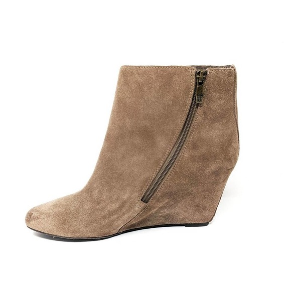 Vince Camuto Womens 10 Melisi Leather Brown Suede Wedge Zip Ankle Booties Boots - Picture 3 of 12